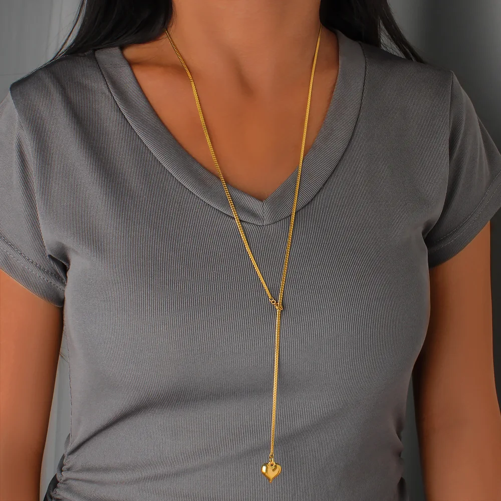 DIY accessories Guangdong decoration foreign trade long love pendant necklace titanium steel 18K gold simple design double-layer