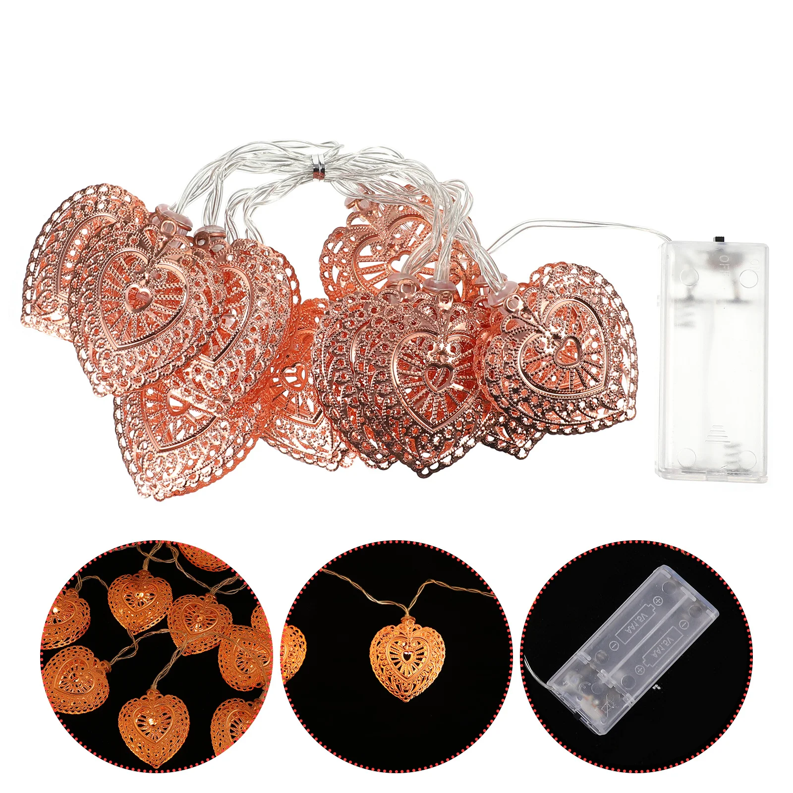 1 مجموعة شكل قلب سلسلة أضواء الرجعية خمر LED رومانسية لينة الإضاءة الزخرفية لغرفة بار فندق سلسلة ضوء #2