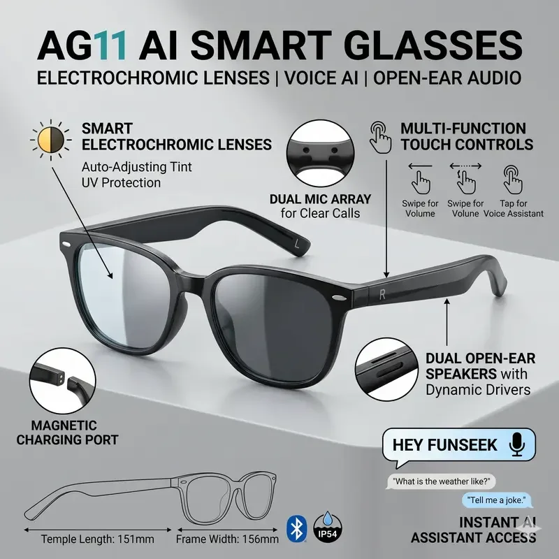 2026 New AI Smart Glasses,AI ChatGPT and Gemini-2.5 with 164 Translations Supported,Bluetooth Glasses for Men Women,Music Playback & Hands-Free Calling,Photochromic Lens,IP67 Waterproof