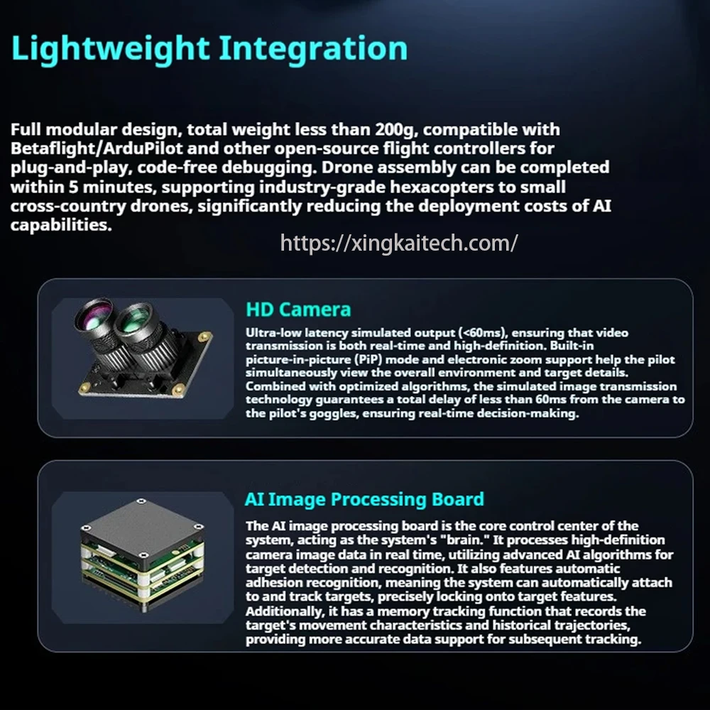 

Multi-target locking Integrated Auto tracking&detection Ultra Long Range FPV 1.2KM AI Camera 1/2.6'' 3.9mm 12mm Dual Cameras