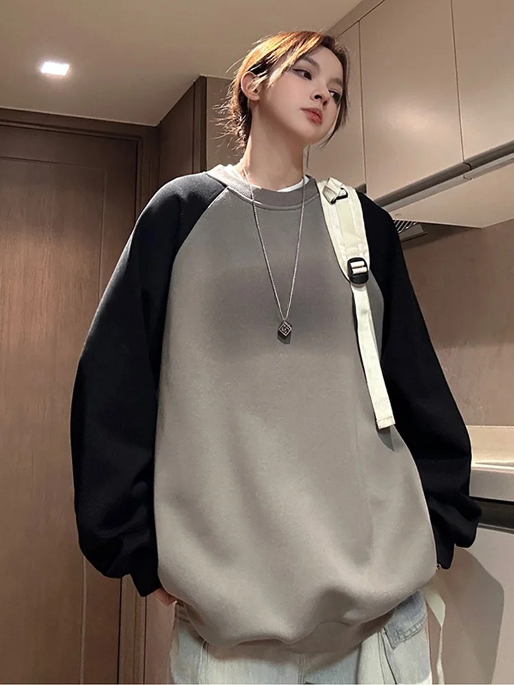 

Ретро-худи с открытыми плечами, свободного кроя, для весны и осени, в уличном стиле, для пар, американский, плотный, повседневный топ