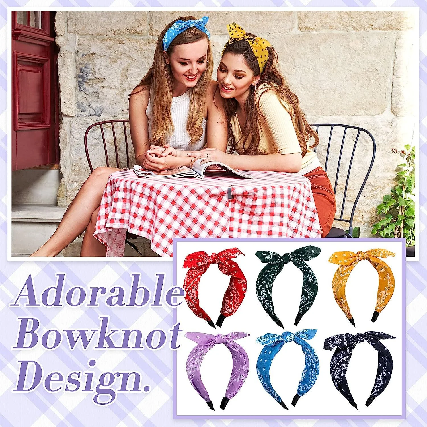 

Multi-coloured accessory patterned knotted headband Retro-inspired fashion hair accessory Versatile headband