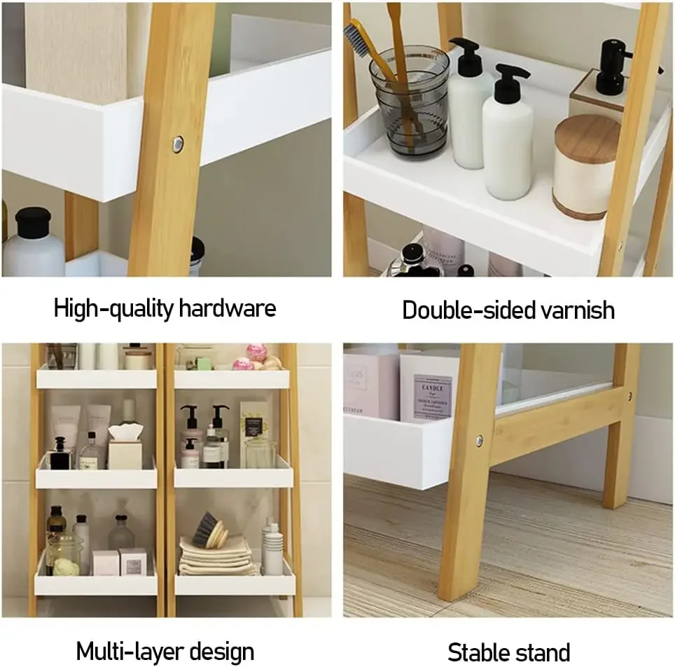 Formwell Ladder Storage Shelves Unit, Bamboo Frame with MDF Tray Shelf, Free Standing Storage Rack