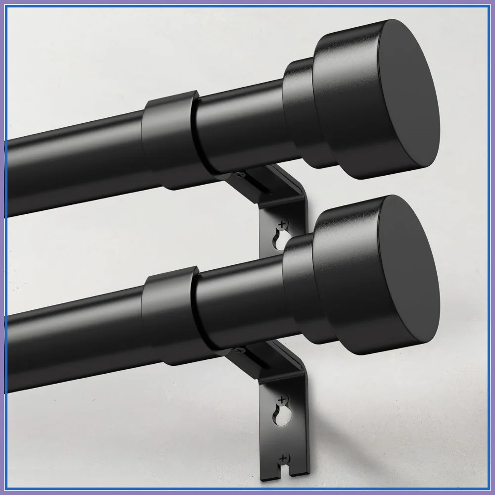 

2 Pack Heavy Duty Curtain Rods 72-144 Inch, 1 Inch Black Adjustable Curtain Rod Set for Windows, Easy Install