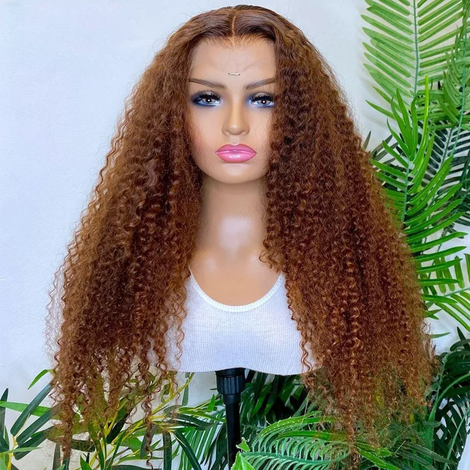 26 Inch Long Orange Brown Preplucked 180%Density Glueless Kinky Curly Lace Front Wig For Black Women BabyHair Natural Hairline