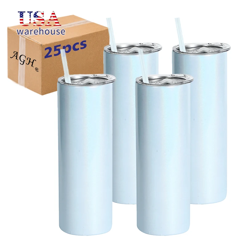 

25 шт. в упаковке, 20 унций, изолированный прямой сублимационный пустой голографический блестящий стакан с двойными стенками из нержавеющей стали Hu