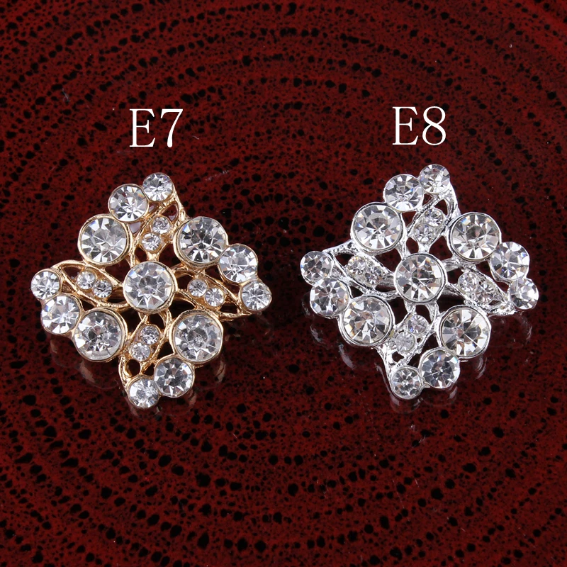 10PCS Bling Metal Rhinestone Buttons for Flower Center Decorative Shank Crystal Square Beads for Hair Accessories