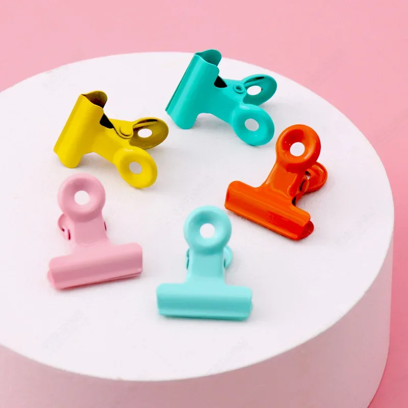 10PCS Ins Candy Baking Paint Color Circular Metal Iron Clip Stationery Book Clip Mountain Shaped Binding Bill Clip