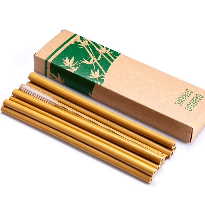 

Reusable Straws Set with Brush Bamboo Drinking Straw Eco-Friendly Natural Bamboo Straws for Party Bar Accessories Drinkware