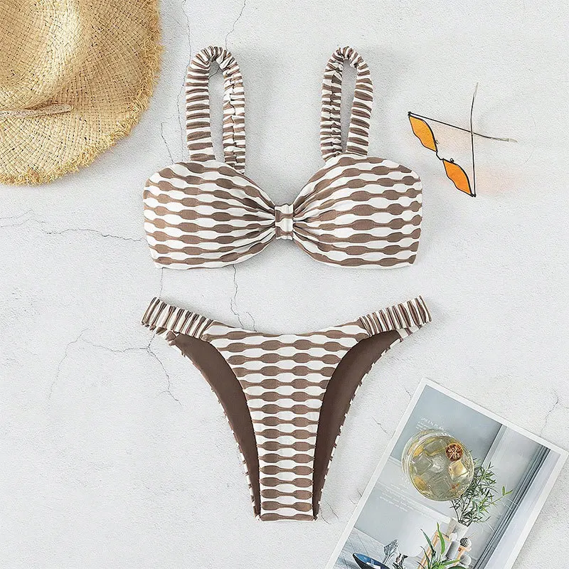 

New striped push-up sexy two-piece swimsuit for women, backless high-waisted triangle bikini swimwear