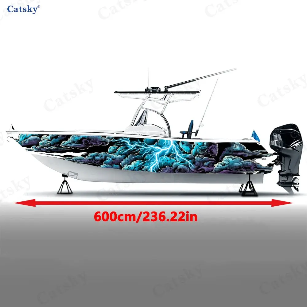 Ukiyo-e Lightning Boat Stickers, PVC Waterproof Durable Vinyl Wrap Decals for Fishing Boats, Durable and Stylish Design