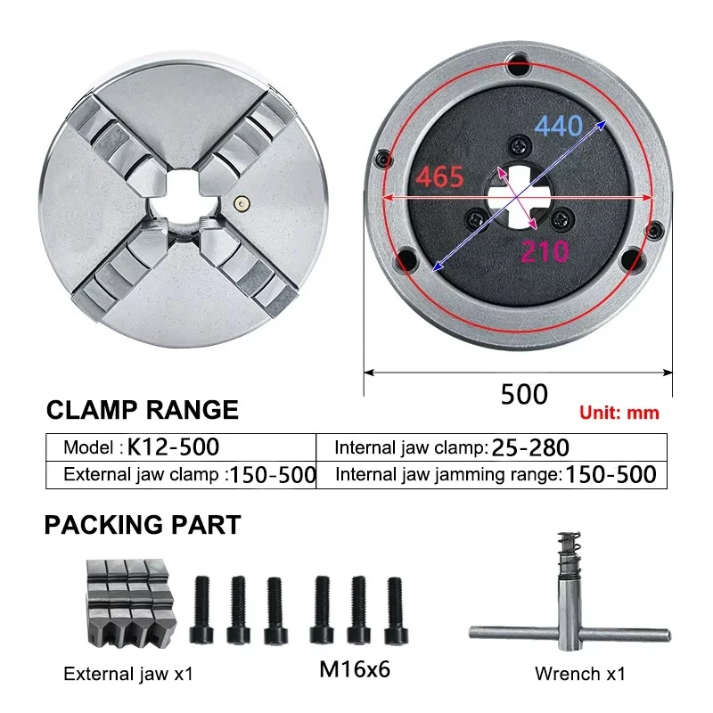 500mm 4 Jaw Self-centering Lathe Chuck K12-500 Manual Type Metal Chuck for Big Lathe 130kg