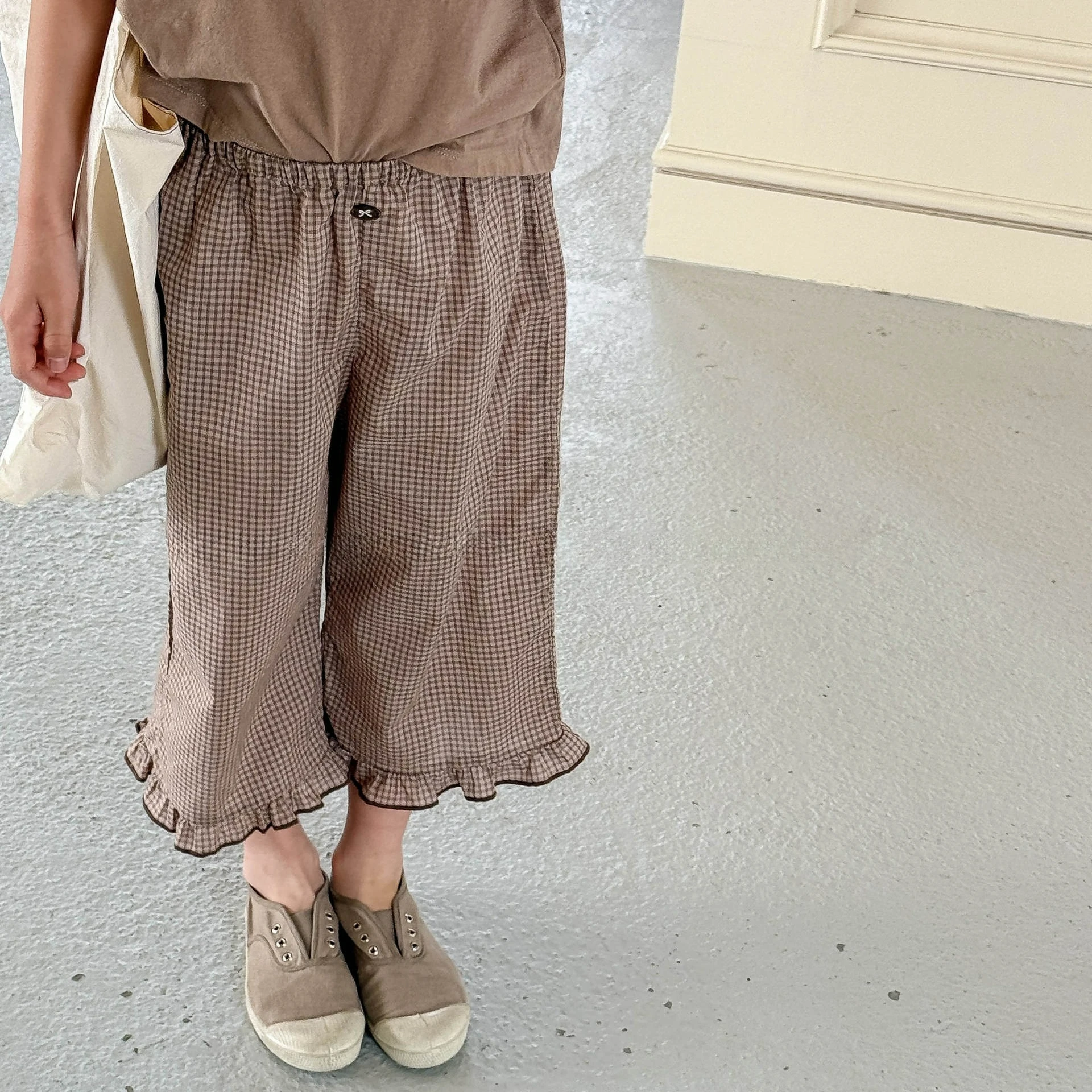 2026 Summer Japanese Korean Style Girls Linen Cotton Cropped Pants 7/9 Length Anti Mosquito Children Trousers
