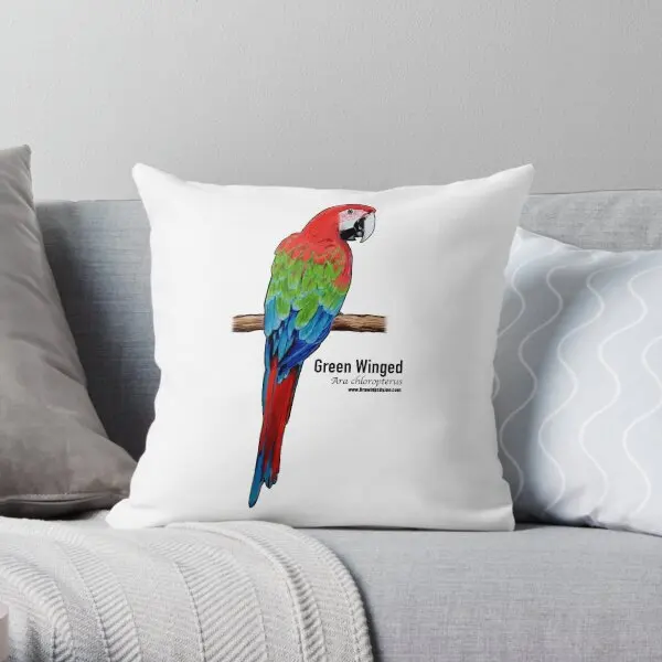 Green Winged Macaw  Printing Throw Pillow Cover Cushion Square Soft Waist Bed Home Wedding Decor Pillows not include One Side