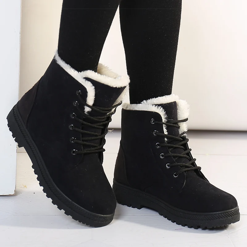 Women\'s Boots 2024 Winter Boots With Fur Low Heels Snow Boots Ankle Bota Feminina Platform Booties For Women Winter Shoes Heeled