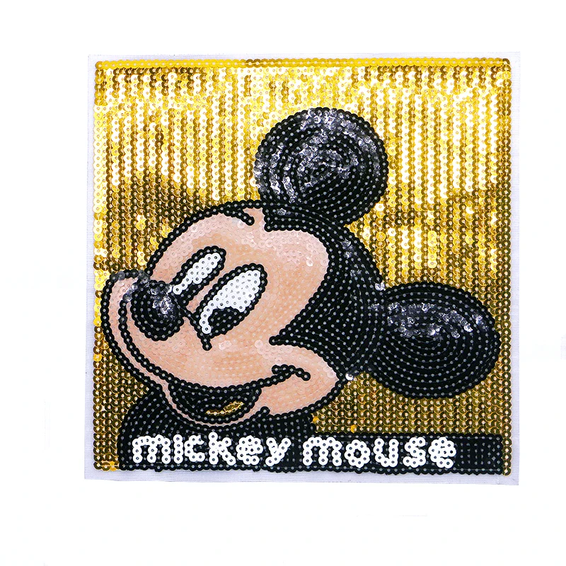 

MINISO Disney Mickey Mouse Sequin Icon Towel Embroidery Applique Patches For Clothing DIY Iron on Patch on the stickers