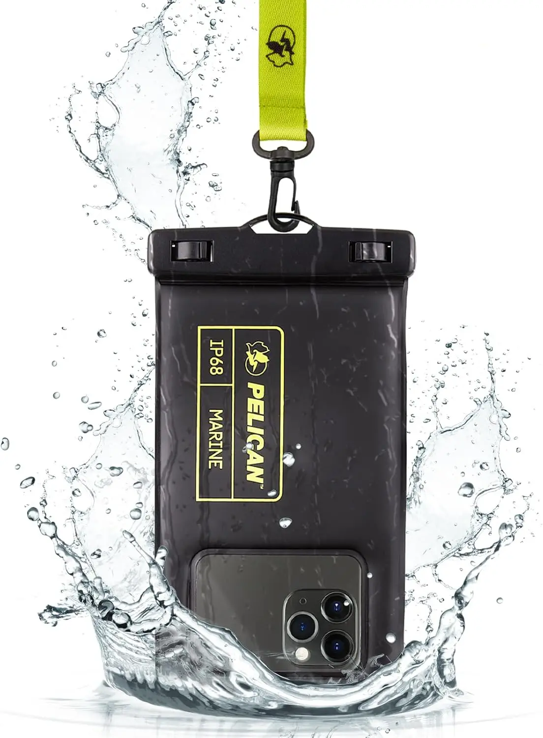 

IP68 Waterproof Phone Pouch Floating Case for Beach Cruise, Detachable Lanyard, Regular Size, Black/Yellow