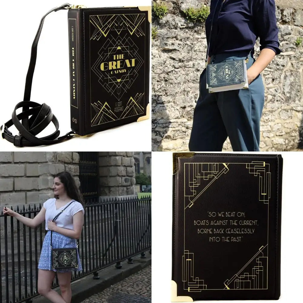 Grand sac à bandoulière en cuir végétalien pour les amateurs de livres - Inspiré par The Great Gatsby