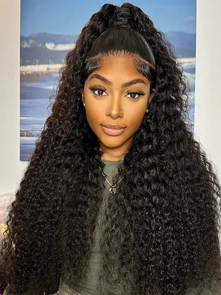 

13x6 Natural Black Deep Wave Transparent HD Lace Frontal Human Hair Wig 36Inch 13x4 Deep Curly Lace Front Wigs For Women