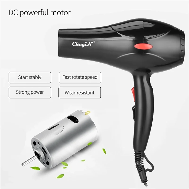 Pengering rambut ionik 2200W profesional, pengering rambut profesional dengan kebisingan rendah, udara hangat/dingin, 2 kecepatan, 3 pengaturan panas, Motor DC