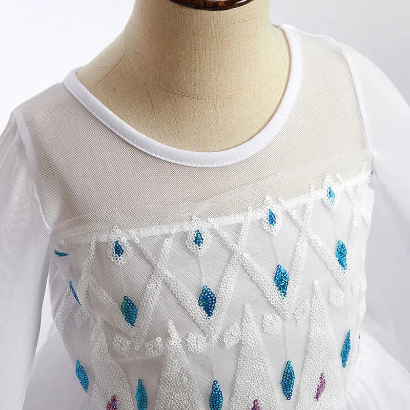 Crianças cosplay elsa congelado branco princesa longa malha bonito vestido para menina natal carnaval roupas conjunto vestido de baile 2-10y