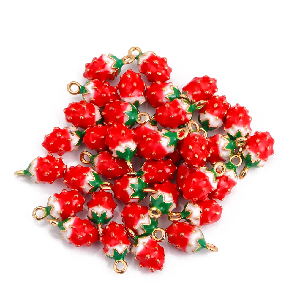 10Pcs Lovely Three-dimensional Strawberry Cherry Watermelon Fruit Enamel Pendant For Keychain Earrings Handcrafted Accessories