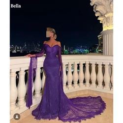Bella Customized Purple Off the Shoulder Bell Sleeves Mermaid robes de soirée Strapless Party Dresses Floor-Length Prom Dress