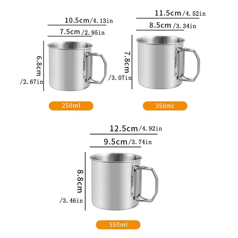 1Pc Stainless Steel Folding Handle Cup Portable Carabiner Cup Outdoor Camping Cups for Home Outdoor Camping Accessories