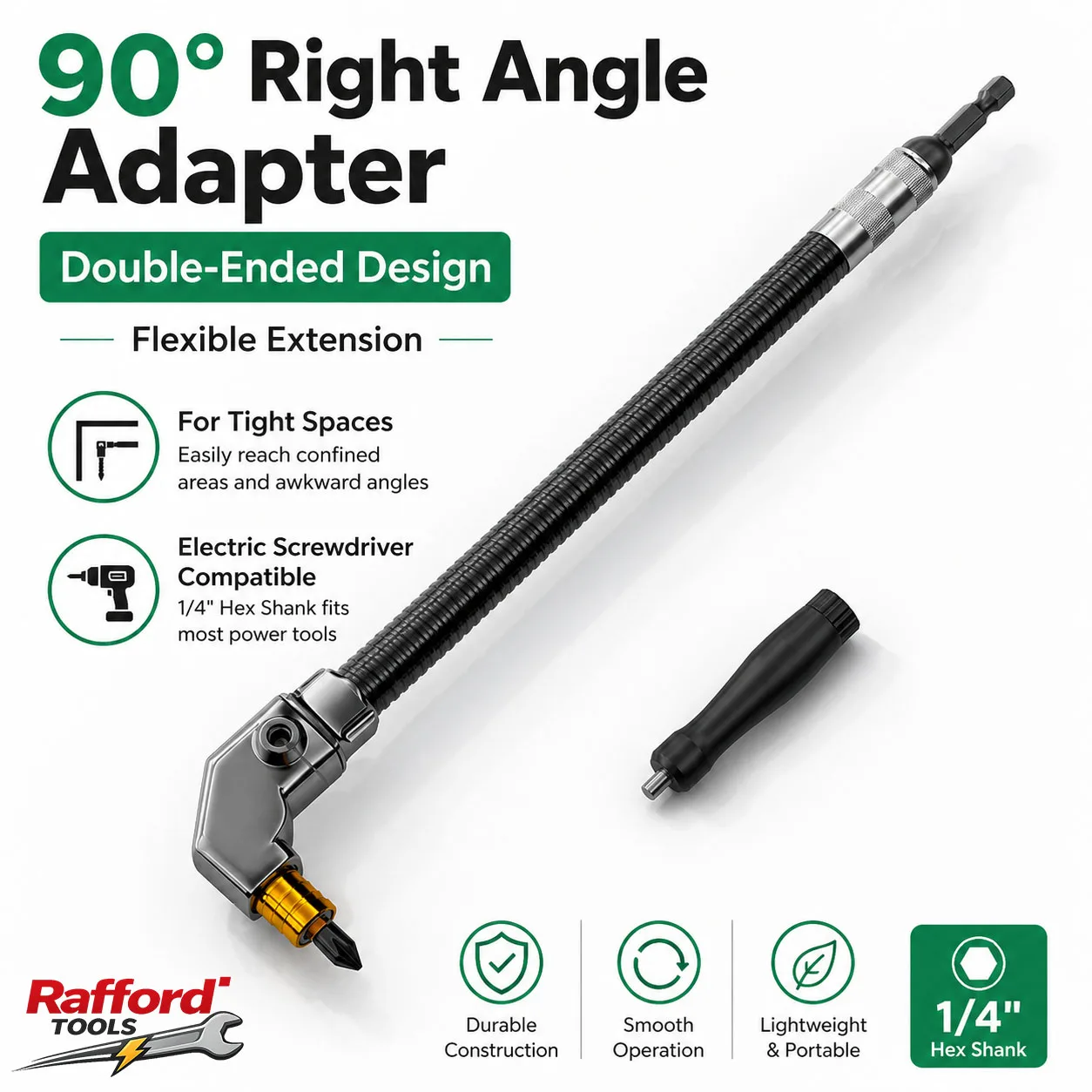 Rafford 90° Right Angle Screwdriver Bit Adapter Flexible Extension Shaft Double Ended Self Locking Drill Corner Tool for Tight S