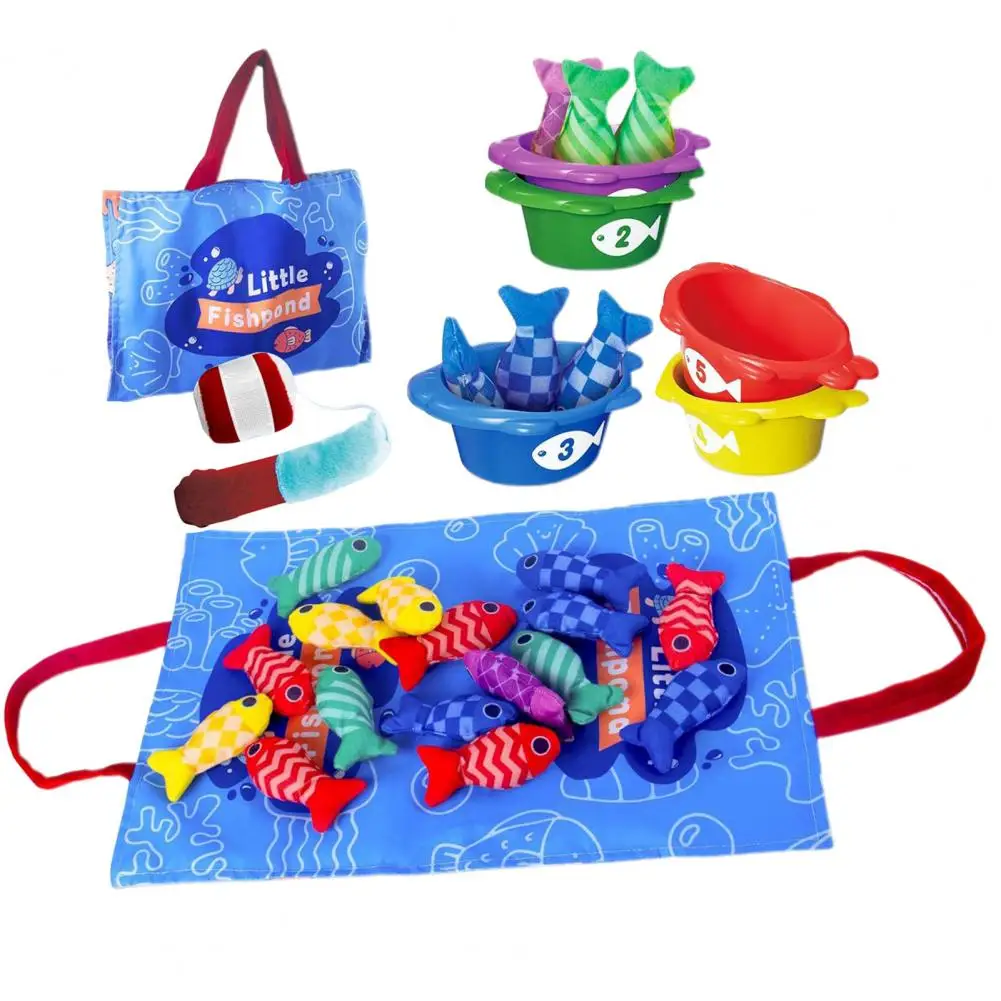 Colorful Fish Matching Toy Educational Toddler Fishing Game Set with Color Sorting Cloth Fish Toys Storage Mat for Boys