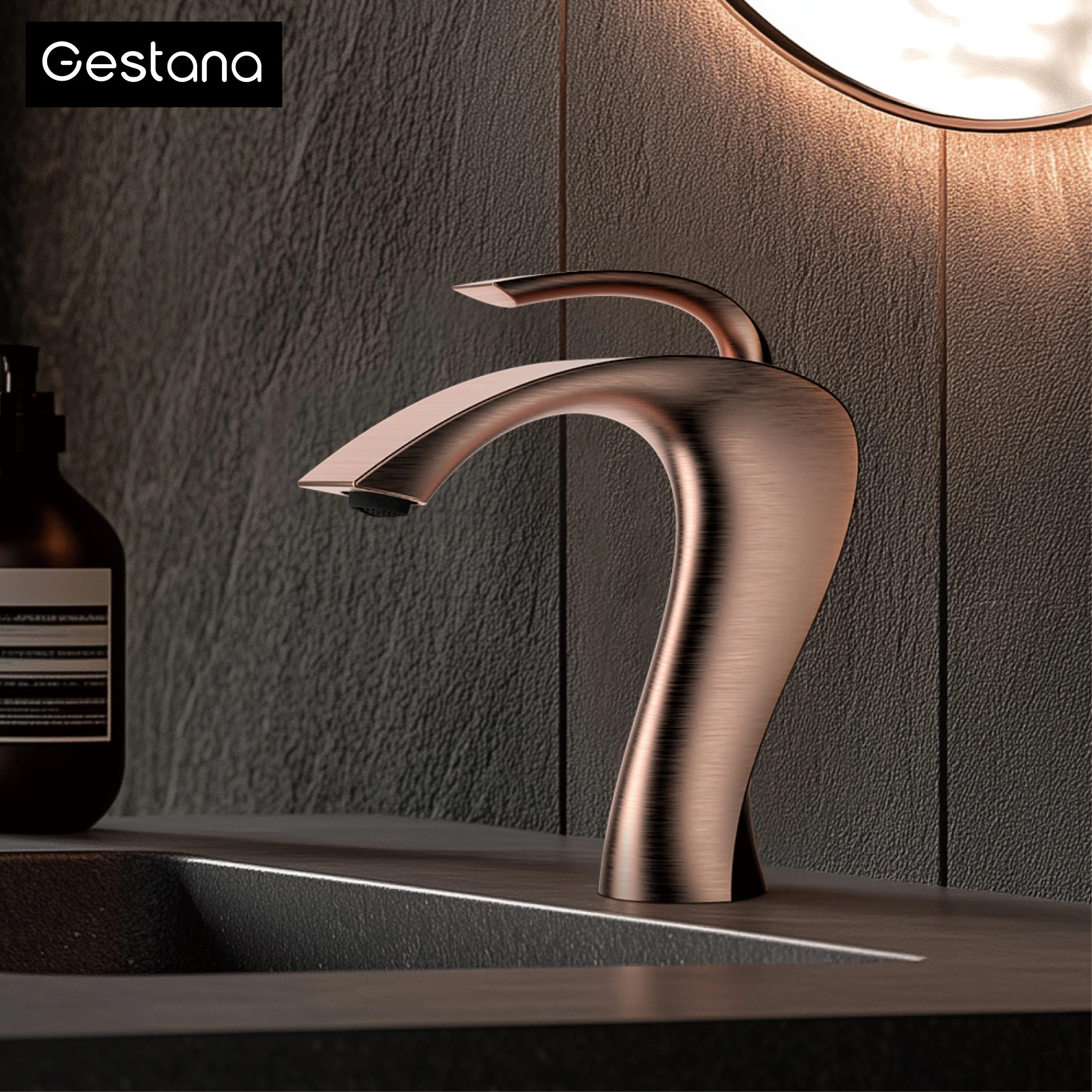 

Gun Grey Luxury Brass Bathroom Vanity Faucet Modern Deck Mounted Basin Tap With Anti-Leak Ceramic Valve Hot/Cold Water Control