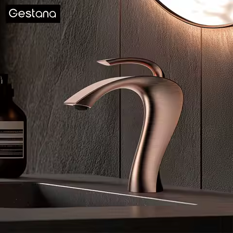 Gun Grey Luxury Brass Bathroom Vanity Faucet Modern Deck Mounted Basin Tap With Anti-Leak Ceramic Valve Hot/Cold Water Control