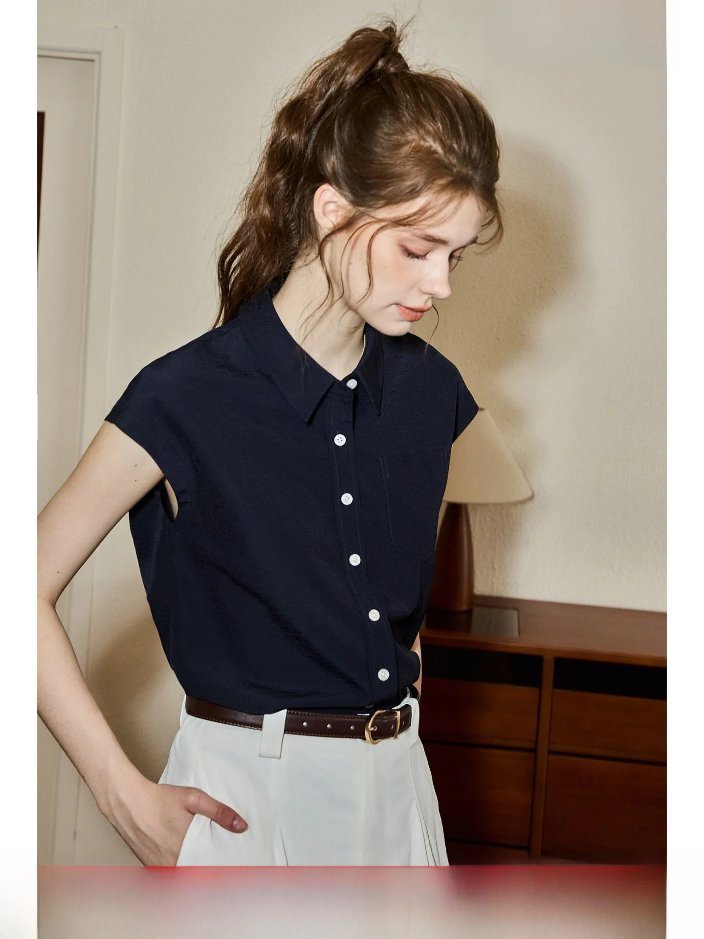 

KUHNMARVIN Intellectual Style Women's Summer 2026 Sleeveless Collared Shirt Versatile Comfortable Korean Style Straight...
