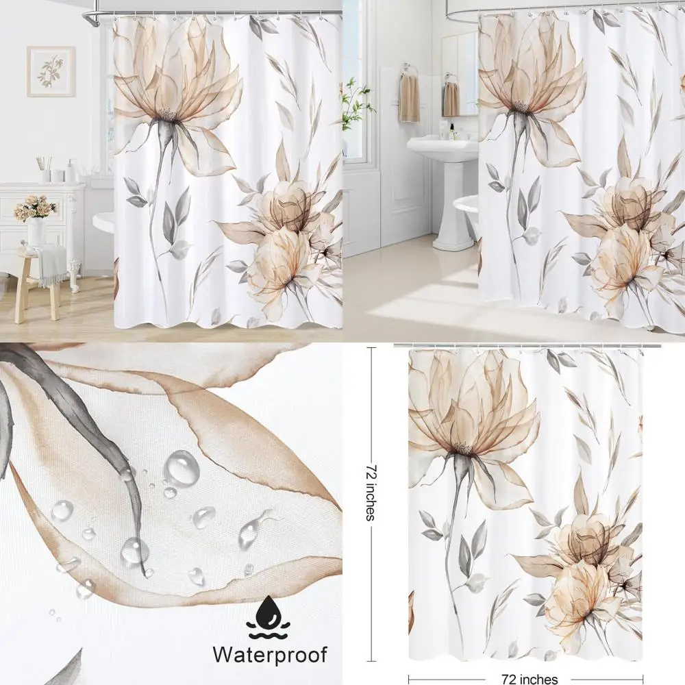 

Светло-коричневая и серая занавеска для душа в стиле бохо с акварелью и цветочным принтом, занавеска для душа в стиле тушью с цветами и листьями для шикарных элегантных b