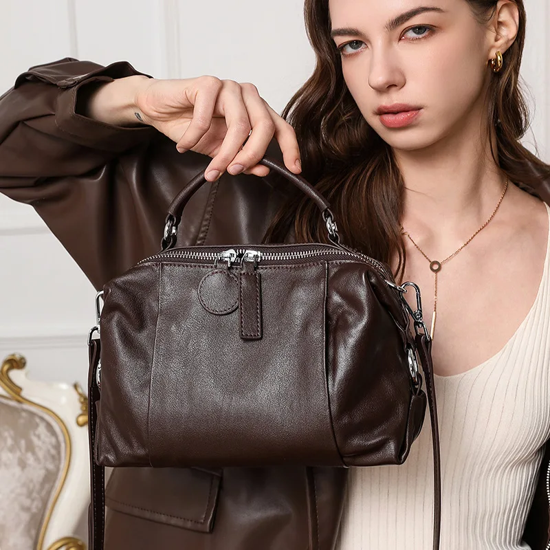 

Women Natural Cow Genuine Leather Shoulder Bags Elegant Handbag Simple Medium Tote Bag Lady Soft Design Female Luxury Handbag
