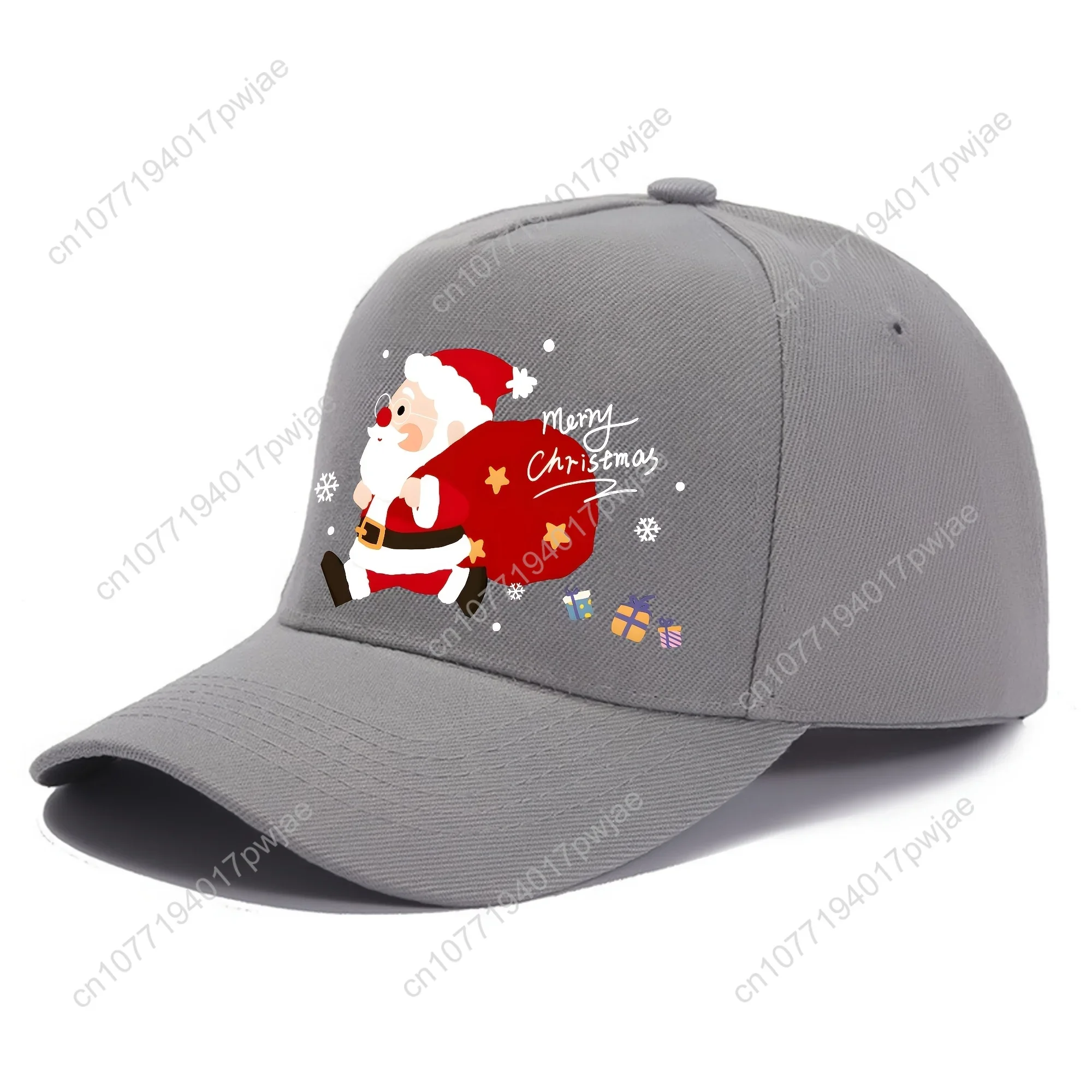 Men's Red Santa Claus Baseball Cap with White Cursive Merry Christmas Lettering & Santa Riding Sleigh Design - djustable Snapbac view 4