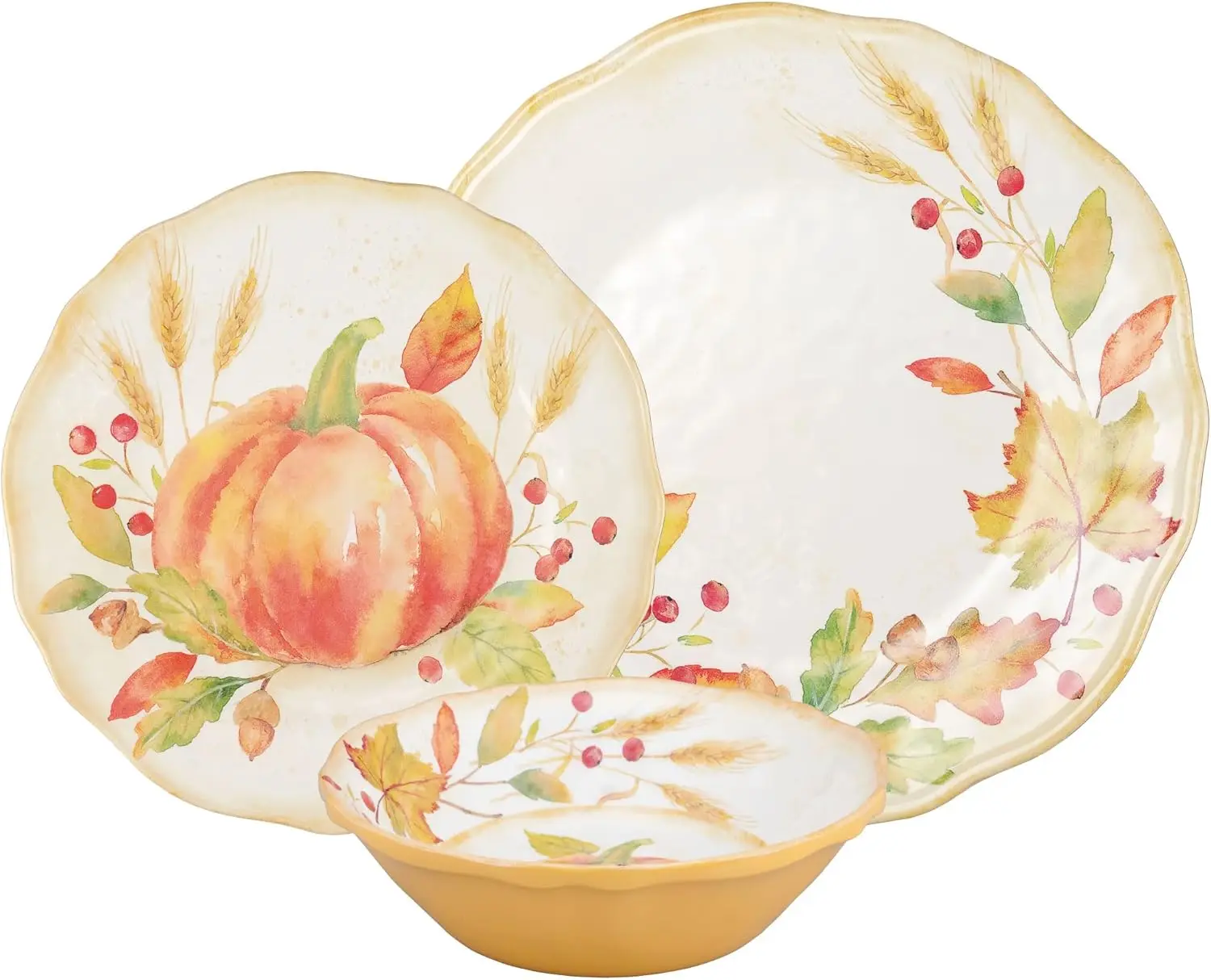 Ware 12-компонентные наборы столовой посуды из тыквы и меламина, набор уличной посуды, наборы тарелок и мисок, осенние украшения на День Благодарения, сервиз