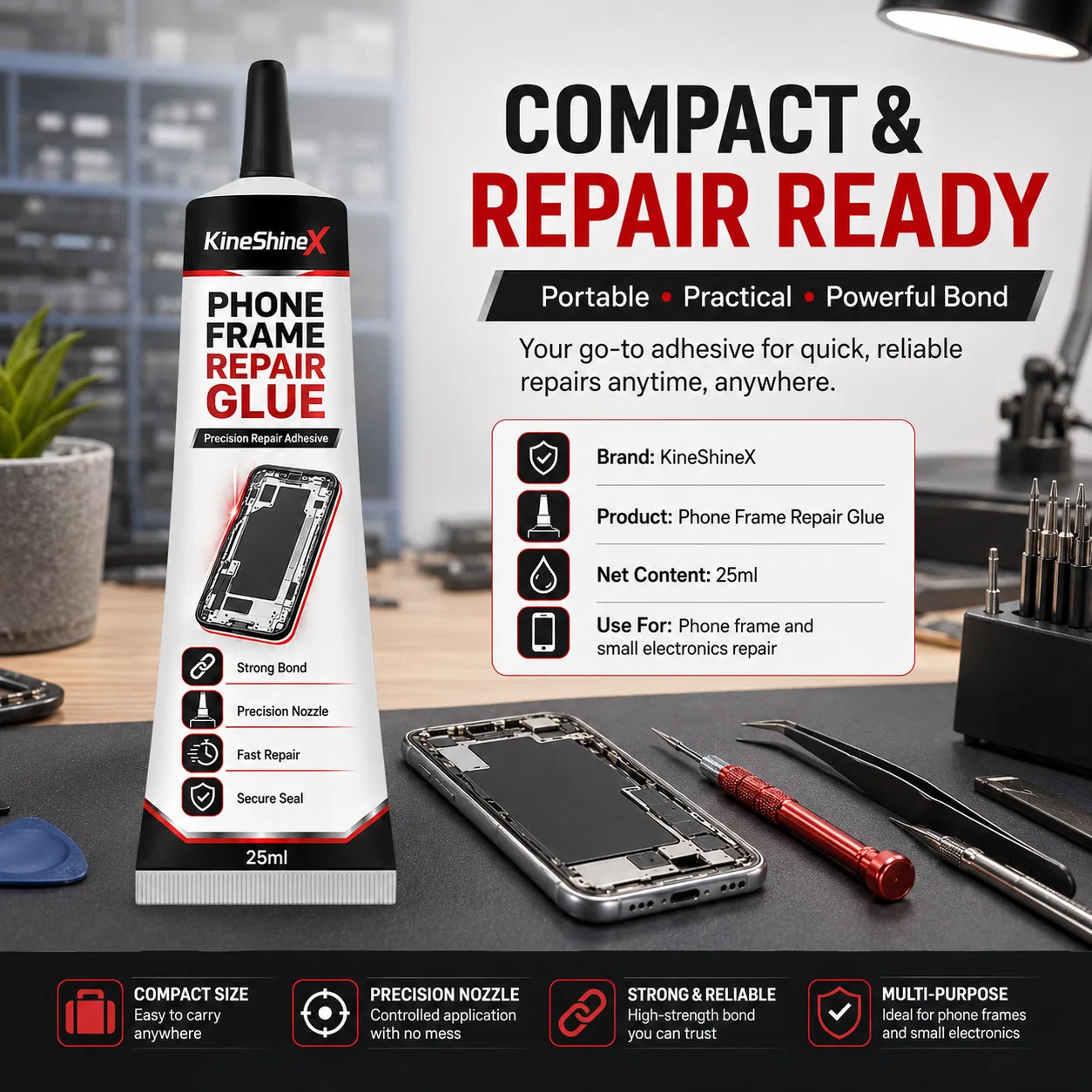 Phone Frame Repair Glue 25ml–Precision Adhesive for Phone Frames,Screen Bezels & Back Covers,Strong Bond,Secure Seal,Fast Repair
