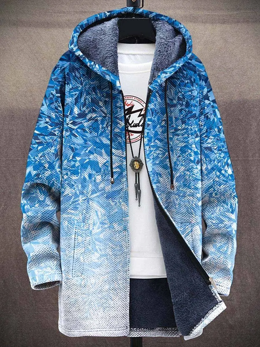 Color Oil Painting Art Pattern 3D Printed Men's Plush Thick Long-Sleeved Sweater Cardigan Coat Winter Warm Zipper Jacket HRD12