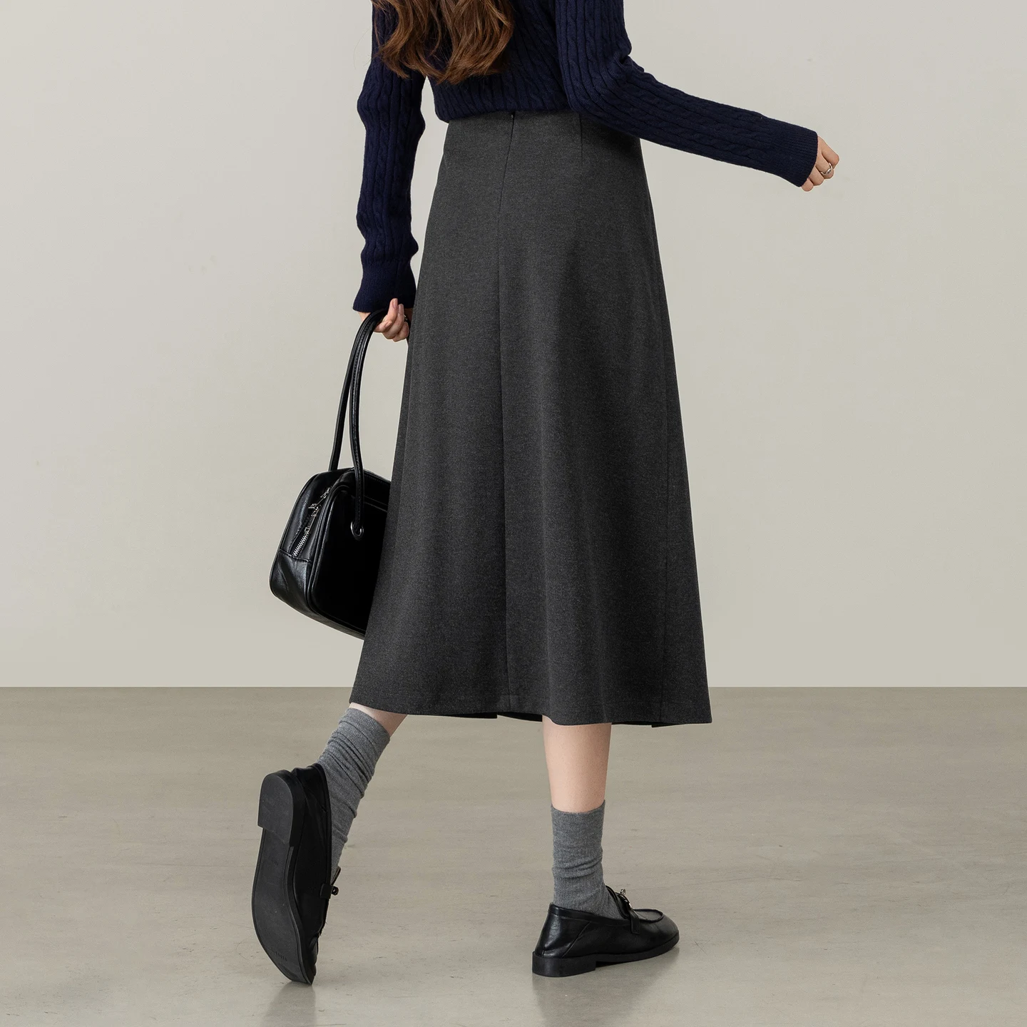 SENTUBILA Pleated A‑Line Midi Skirt for Women 2026 Winter Thick Warm High Waist Commuter Daily Long Versatile Skirts 164QB8163