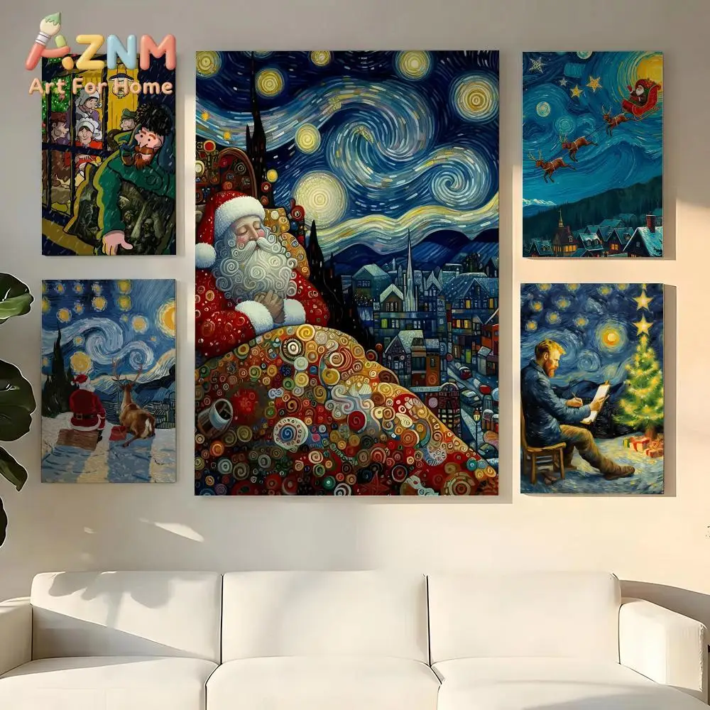 Starry Sky Van Gogh Christmas Painting Calligraphy Eco HD Canvas Wall Art With Optional Inner Frame | Hallway Decor