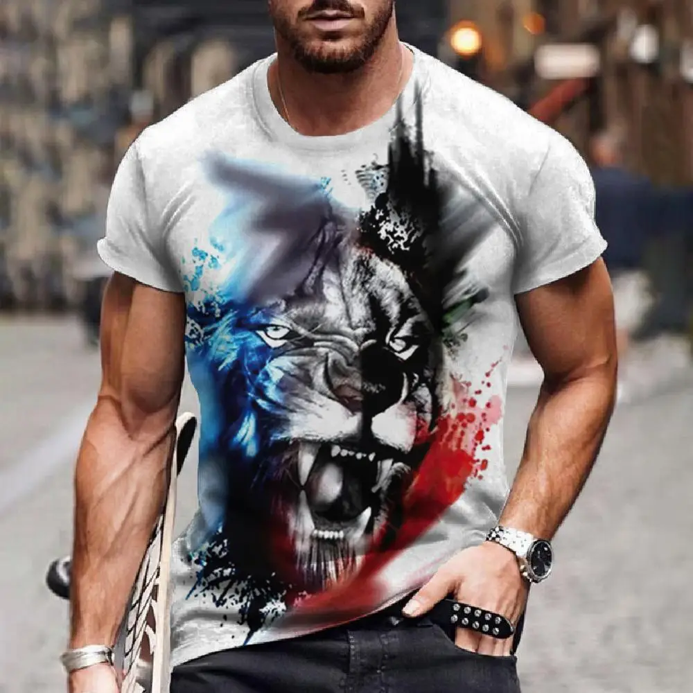 Fierce Animal Printed Men\'s T-Shirt 3d Print Short Sleeve Men Women Clothing Fashion Casual Sport Shirt Oversized Quick Dry Tees