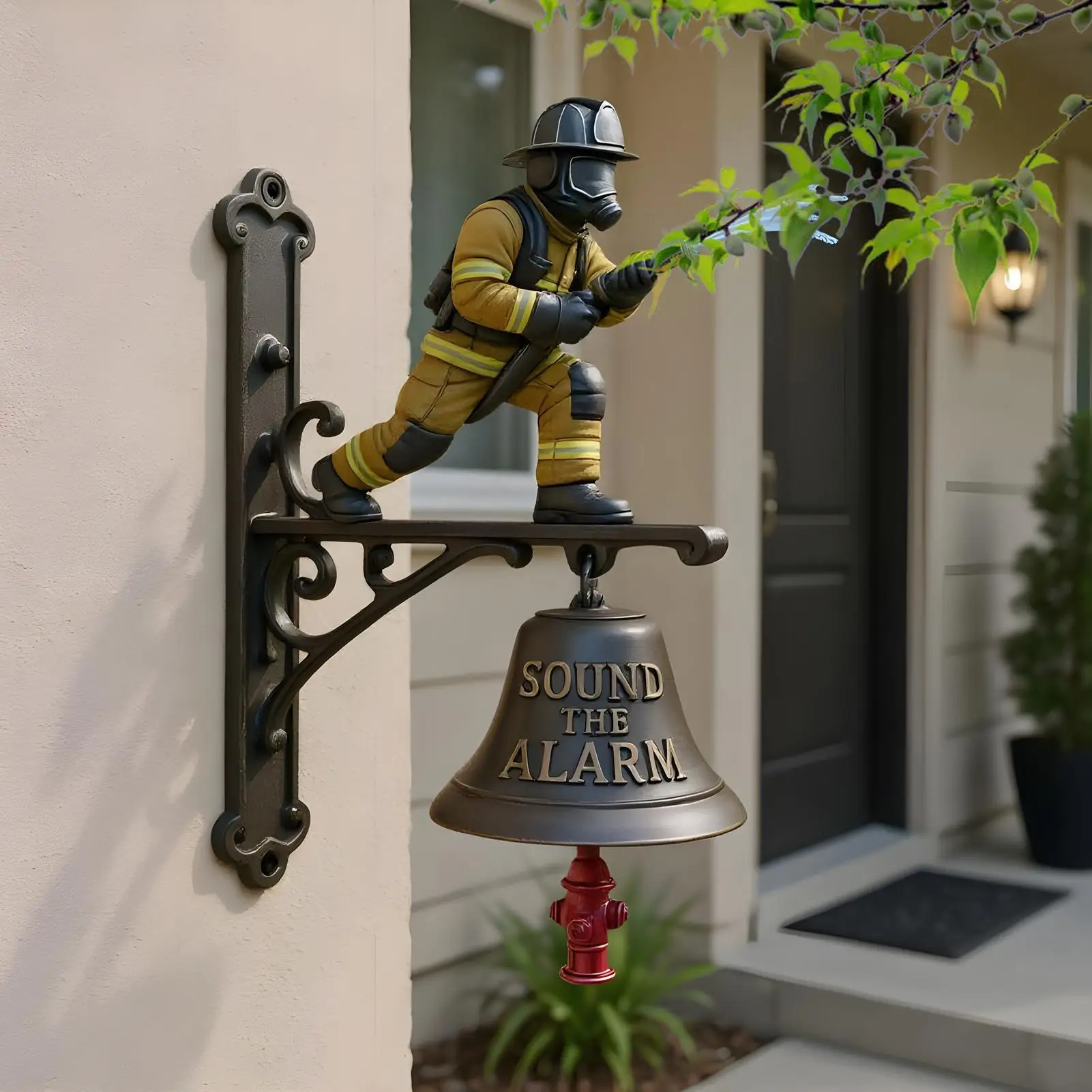 Firefighter Doorbell Yard Loud Alarm Sound Door Bell Vintage Commemorative Ornament Wall Mount Doorbell for Indoor Outdoor Home