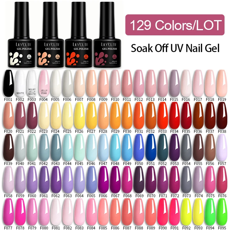 LILYCUTE 129PCS/ชุดสีเจลทาเล็บ Glitter สีกึ่งถาวร Hybrid เจลเคลือบเงา Base Coat Soak Off UV LED DIY Nail Art