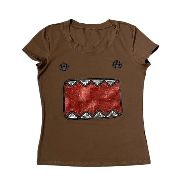 Damen Braunes Strass-Monster-Gesicht Camisole Y2K Ästhetik Slim Fit Cami Top Streetwear 2026 – Detail 2