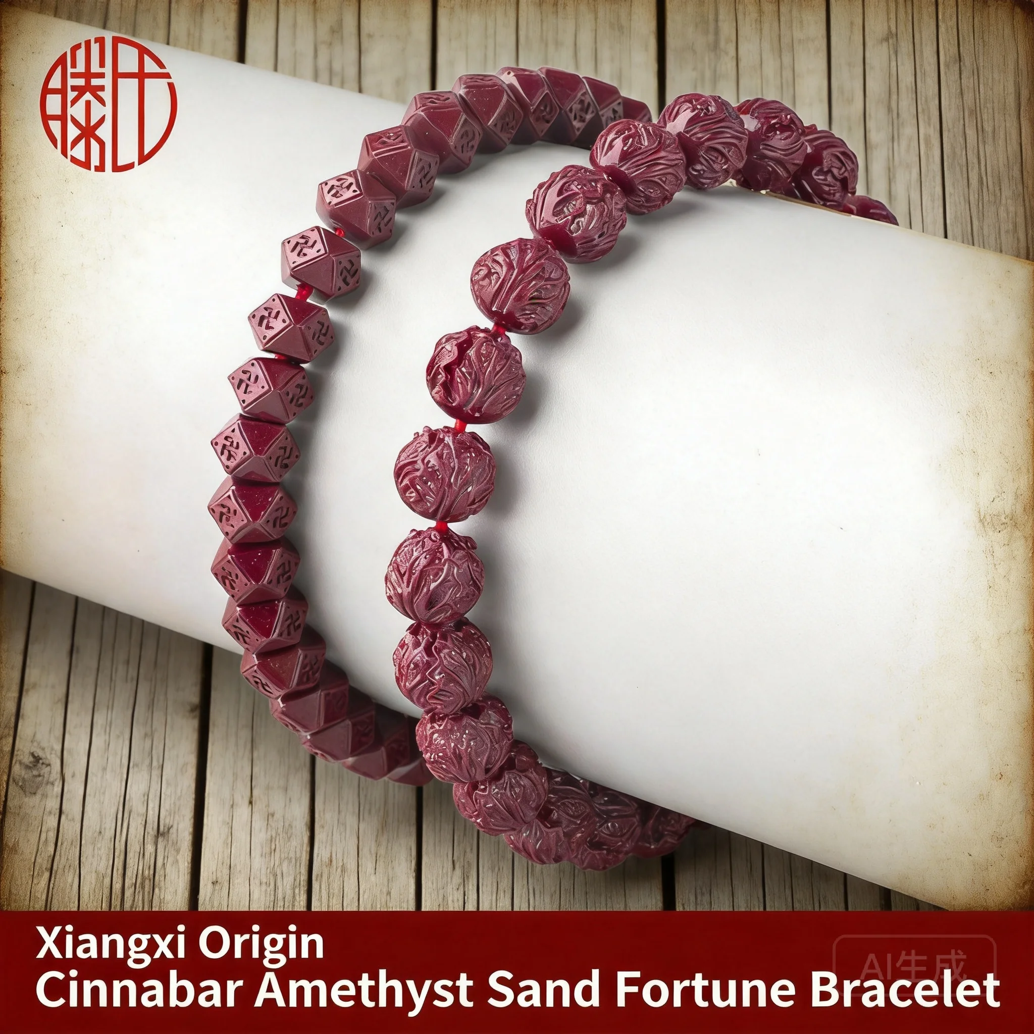 Cinnabar Beaded Bracelet 2026 Chinese Style Carved Cabbage Rhombus Bagua Swastika High Content Purple Cinnabar Prayer Beads Luck