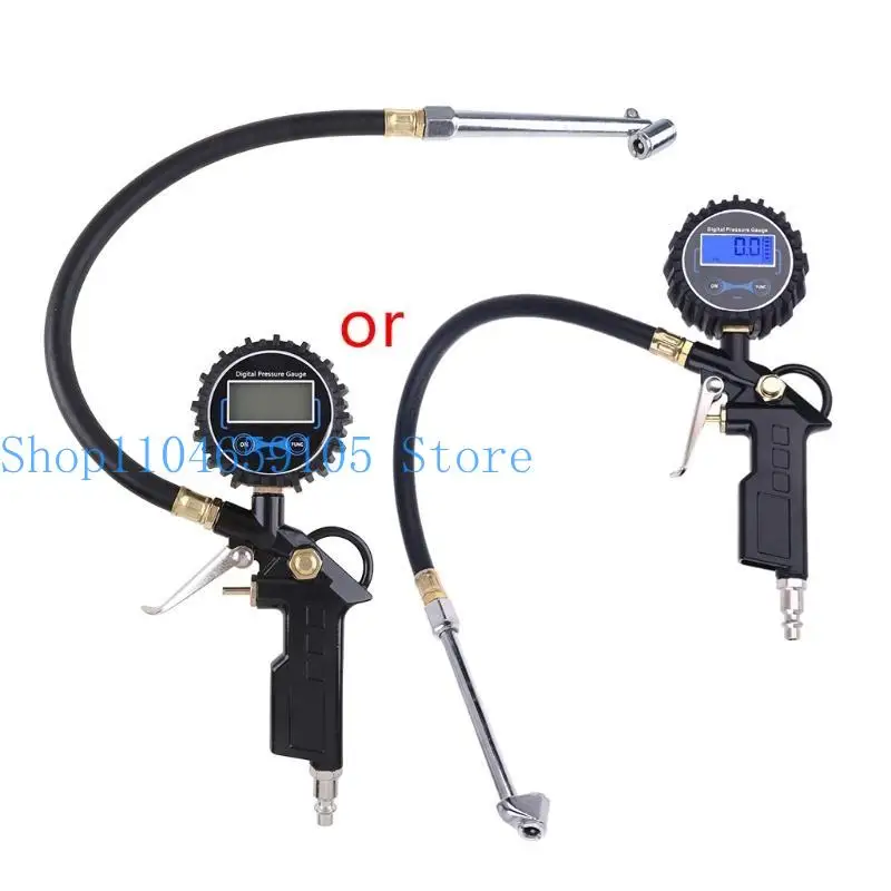 652F Auto Digital Tire Inflator Pressure Gauge LED Display Tyre Deflator Gage with Dual for Head Chuck Rubber Hose Fitting