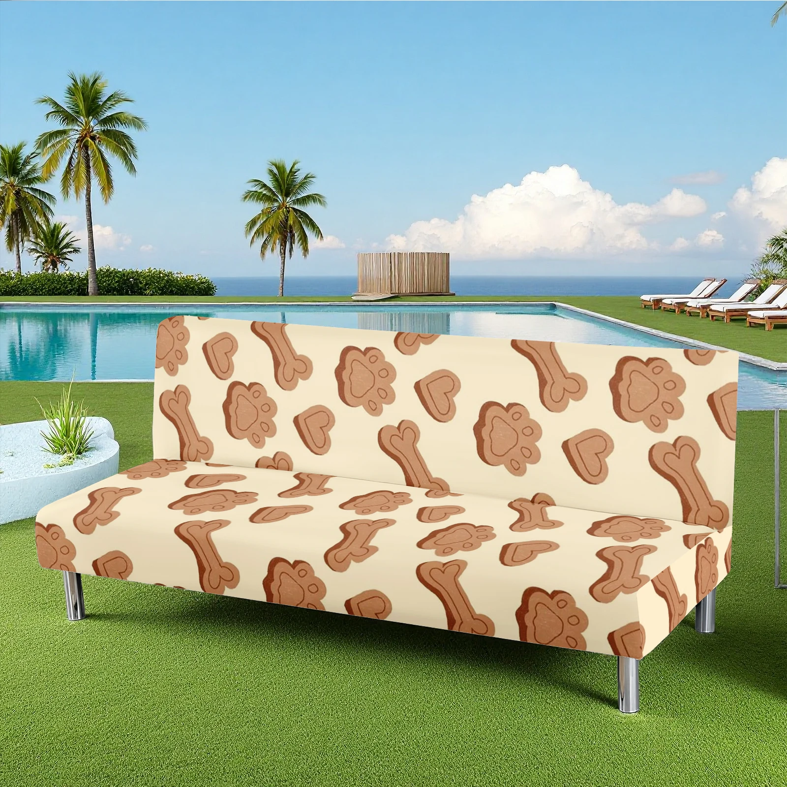 

Pet - Friendly Dog Paw & Bone Printed Summer Outdoor Sofa Bed Cover, Milk Silk Elastic Slipcover, Machine