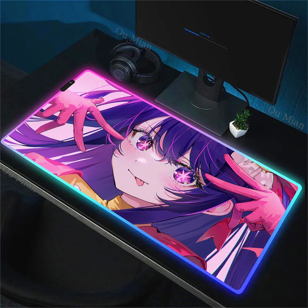 Game Anime Oshi no Ko  Mouse Pad RGB Gaming Hoshino Ai Mousepad LED Large Gamer Mousepads XXL Keyboard Pads Luminous Desk Mat