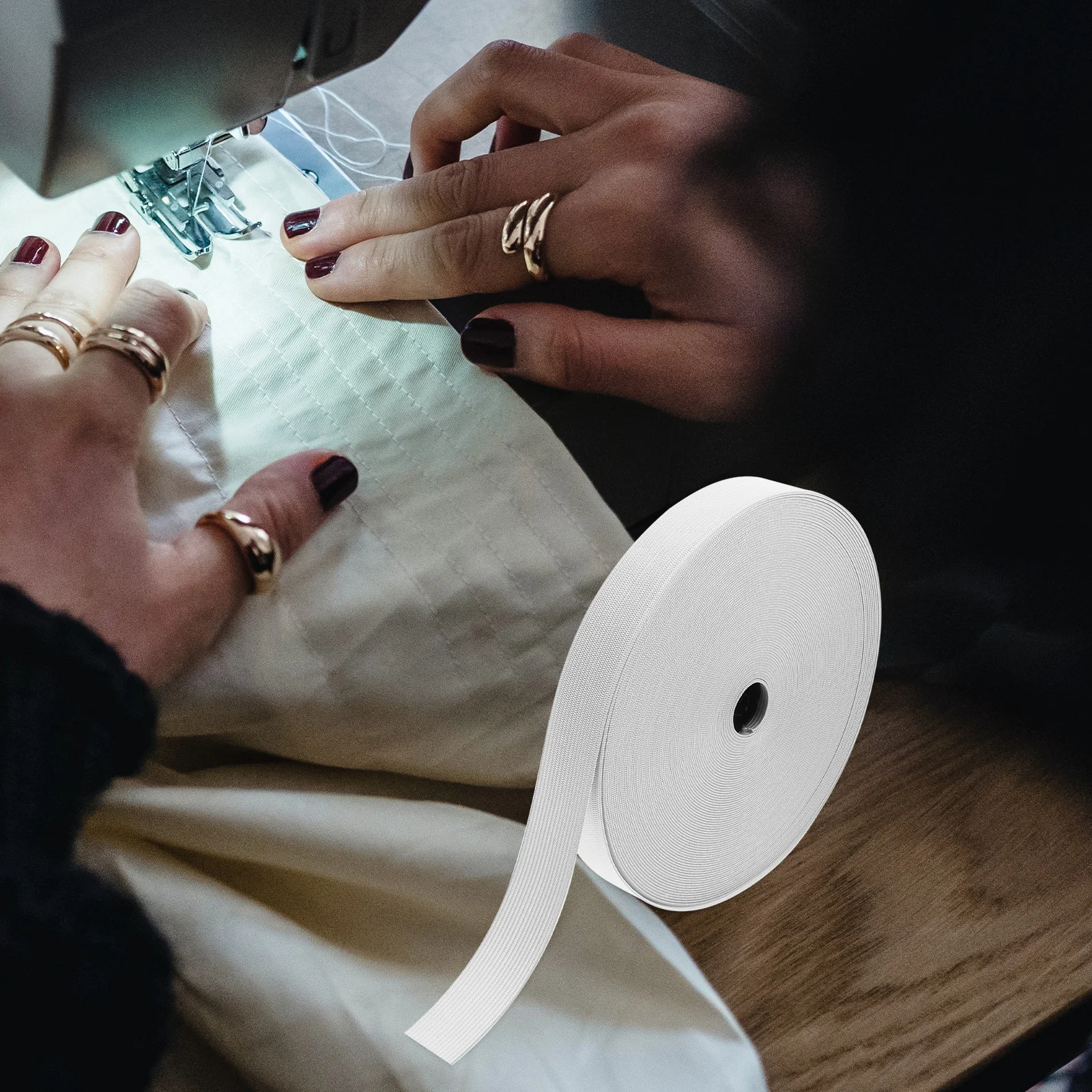 Sangle de manchette élastique en polyester, taille épaisse commandée, coupe libre, couture plate